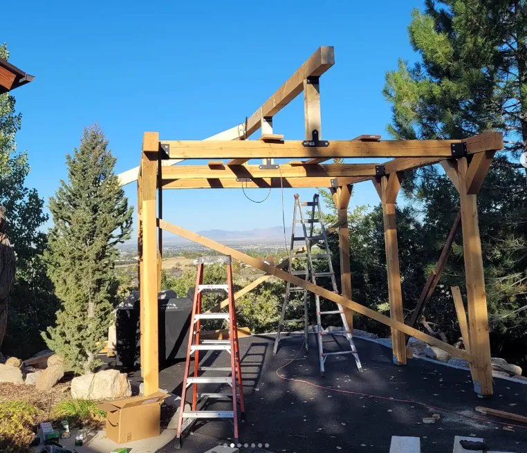 Open timber structure taking shape by Frame Platinum LLC