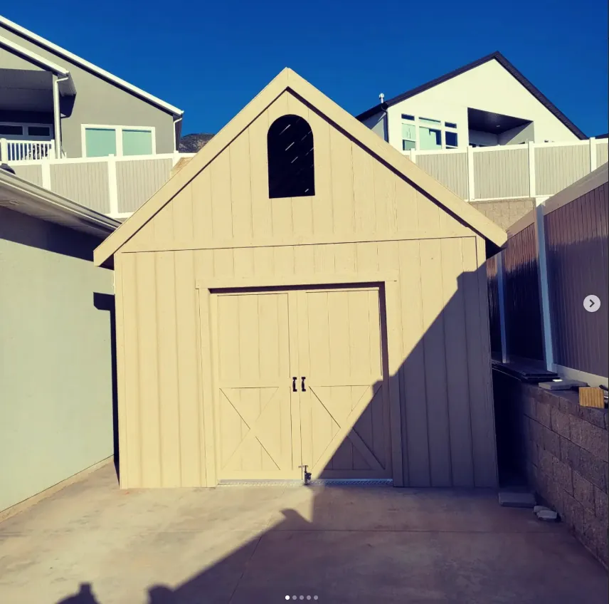 Finished gable-front shed with double doors by Frame Platinum LLC