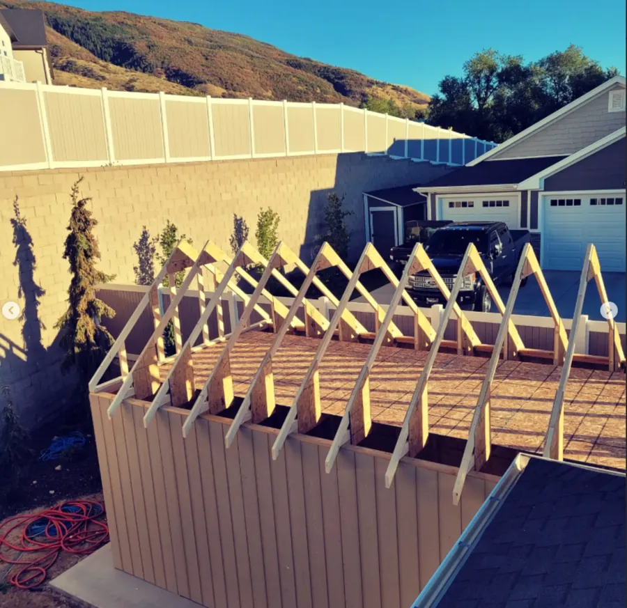 Shed roof framing in progress by Frame Platinum LLC