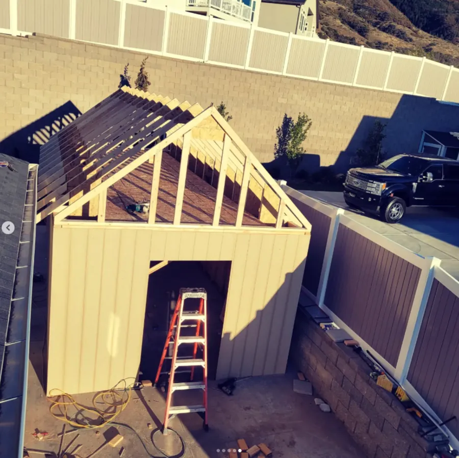 Large shed structure during framing by Frame Platinum LLC